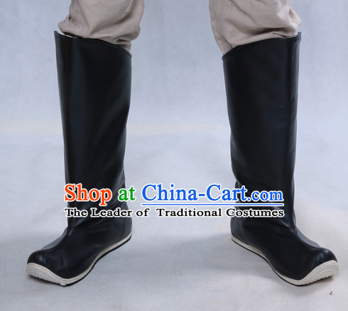 Chinese Ancient Style Black Handmade Leather Boots Shoes for Men