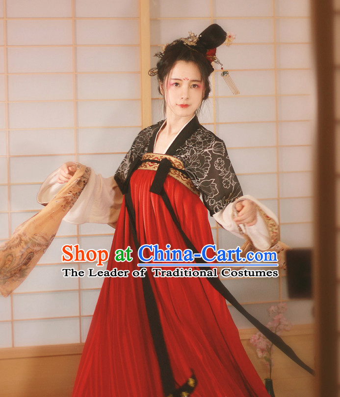 Traditional Chinese Tang Dynasty Noblewoman Garment Blouse Skirt and Hair Jewelry Complete Set for Women