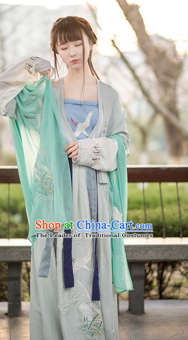 Traditional Chinese Ancient Han Dynasty Hanfu Suits Dress Skirt and Hair Jewelry Complete Set for Women