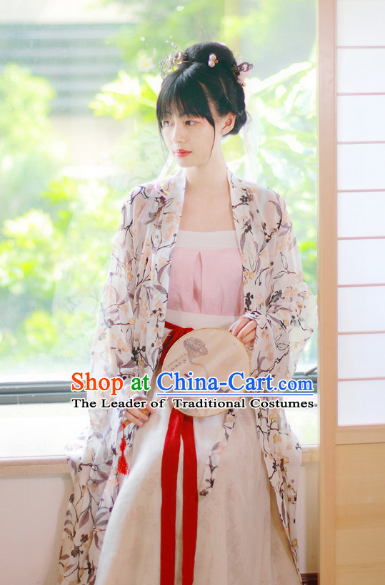 Traditional Chinese Han Dynasty Hanfu Suits Clothes Dresses Skirt and Hair Jewelry Complete Set for Women