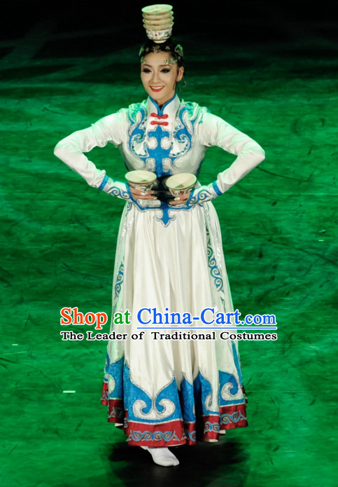 Chinese Ethnic Mongolian Dance Costume Folk Dancing Costumes Traditional Chinese Dance Costumes Asian Dancewear Complete Set for Women Girls