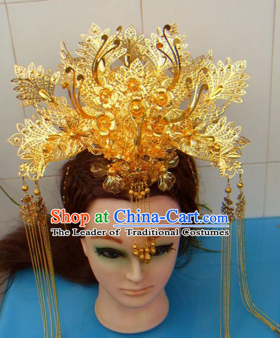 Gold Chinese Ancient Style Empress Princess Hair Jewelry Phoenix Headwear Set