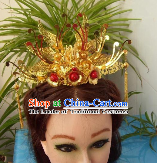 Gold Chinese Ancient Style Empress Princess Hair Jewelry Phoenix Headwear Head Accessories Set