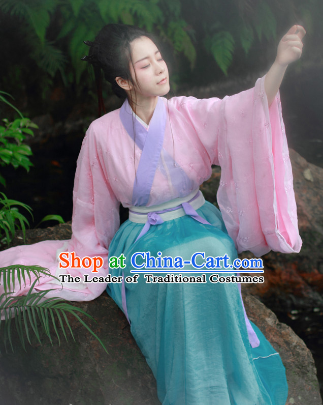 Chinese Traditional Dress Hanfu Costume China Kimono Robe Ancient Chinese Clothing National Costumes Gown Wear and Head Jewelry for Women Girls