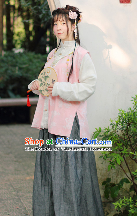 Chinese Traditional Dress Hanfu Costume China Kimono Robe Ancient Chinese Clothing National Costumes Gown Wear and Head Jewelry for Women Girls