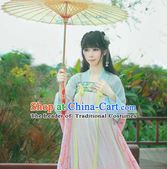 Chinese Traditional Dress Hanfu Costume China Kimono Robe Ancient Chinese Clothing National Costumes Gown Wear and Head Jewelry for Women Girls