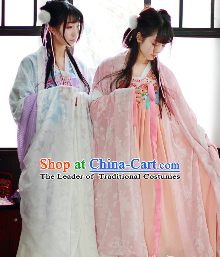 Chinese Traditional Dress Hanfu Costume China Kimono Robe Ancient Chinese Clothing National Costumes Gown Wear and Head Jewelry for Women Girls