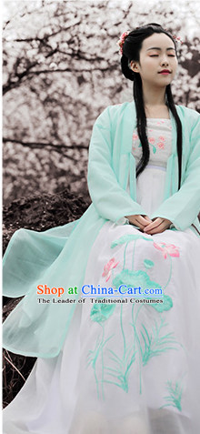 Chinese Traditional Dress Hanfu Costume China Kimono Robe Ancient Chinese Clothing National Costumes Gown Wear and Head Jewelry for Women Girls