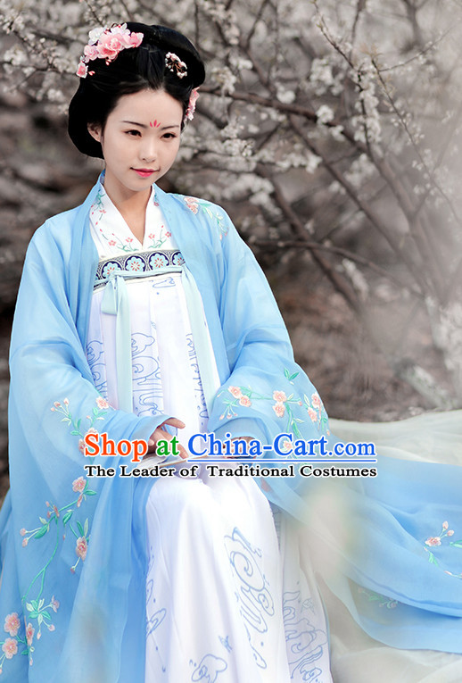 Chinese Traditional Dress Hanfu Costume China Kimono Robe Ancient Chinese Clothing National Costumes Gown Wear and Head Jewelry for Women Girls