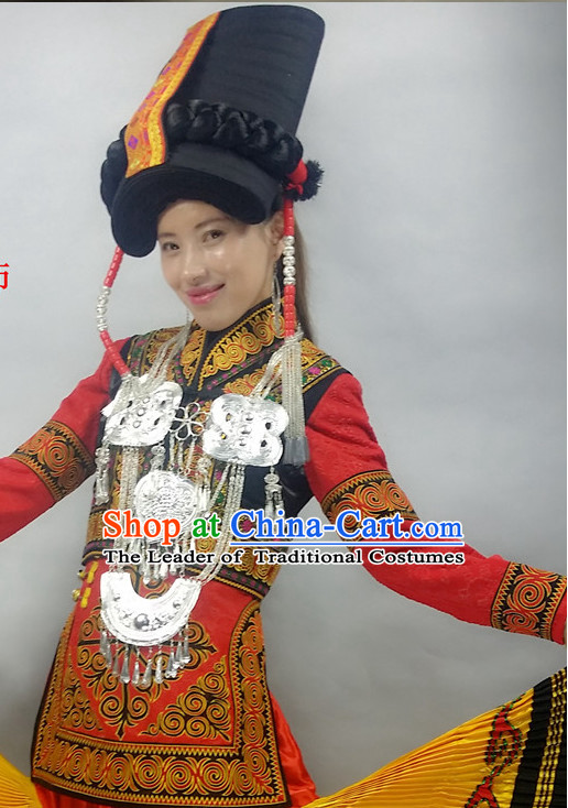 Chinese Miao People Folk Dance Ethnic Dresses Traditional Wear Clothing Cultural Dancing Costume Complete Sets for Women