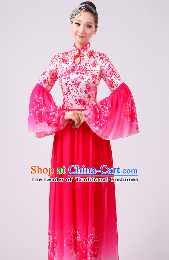 Chinese Theater Traditional Dance Ribbon Dancing Long Sleeve Leotard China Fan Dance Costume Complete Set