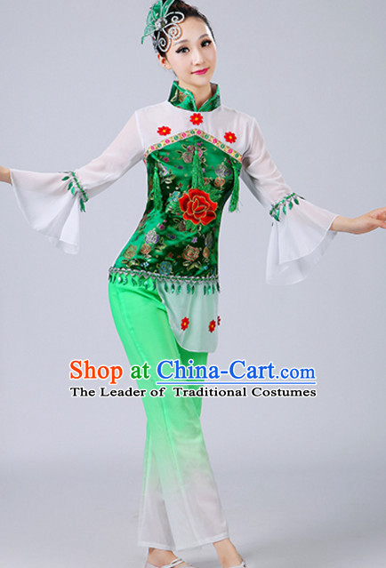 Chinese Theater Traditional Dance Ribbon Dancing Long Sleeve Leotard China Fan Dance Costume Complete Set for Women Girls