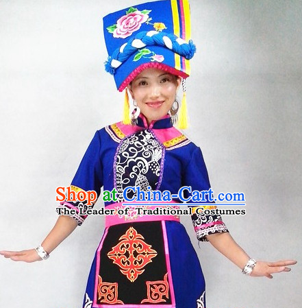 Chinese Folk Ethnic Dance Costume Traditional Minority Clothing National Costumes and Headwear Complete Set for Women