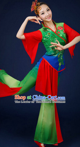 Chinese Theater Traditional Dance Ribbon Dancing Long Sleeve Leotard China Fan Dance Costume Complete Set for Women Girls