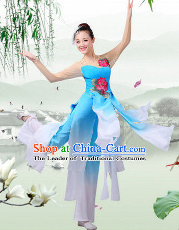 Chinese Theater Traditional Dance Ribbon Dancing Long Sleeve Leotard China Fan Dance Costume Complete Set for Women Girls