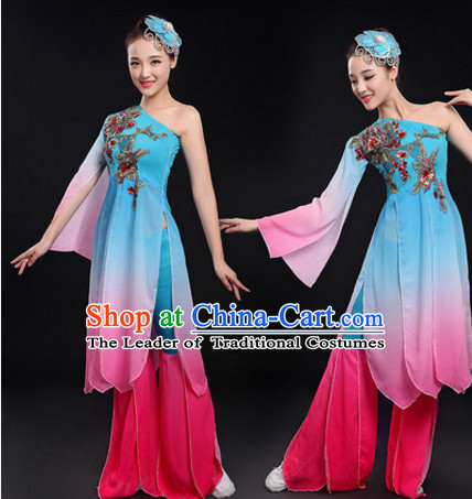 Chinese Theater Traditional Dance Ribbon Dancing Long Sleeve Leotard China Fan Dance Costume Complete Set for Women Girls