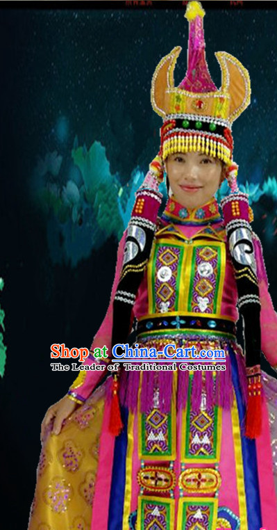 Chinese People Folk Dance Ethnic Dresses Traditional Wear Clothing Cultural Dancing Costume Complete Sets for Women