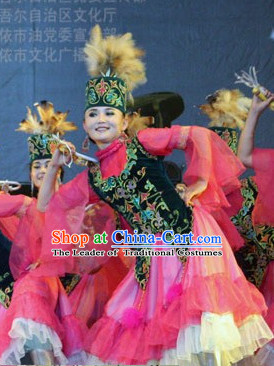 Chinese Xinjiang People Folk Dance Ethnic Dresses Traditional Wear Clothing Cultural Dancing Costume Complete Sets for Women