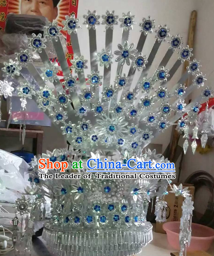 Chinese Miao Tribe Handmade Peacock Silver Hat for Women