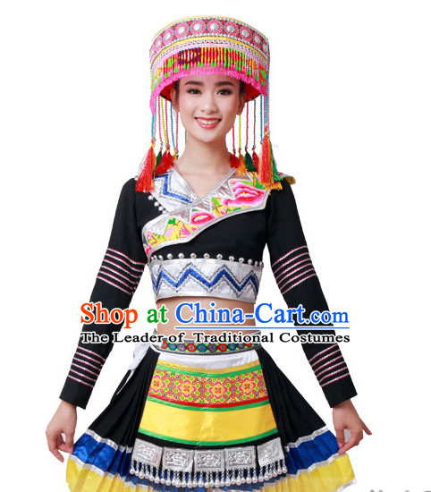 Chinese Miao Folk Dance Dress Clothing Dresses Costume Ethnic Dancing Cultural Dances Costumes for Women Girls