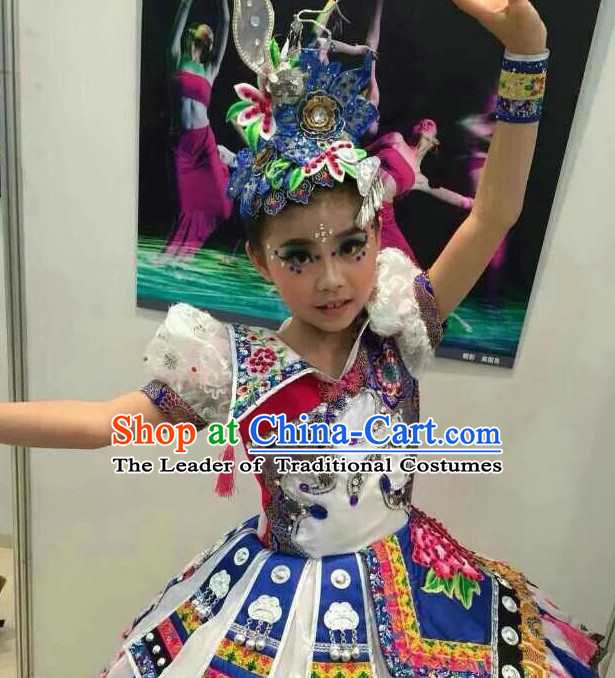 Chinese Folk Dance Dress Clothing Dresses Costume Ethnic Dancing Cultural Dances Costumes for Women Girls