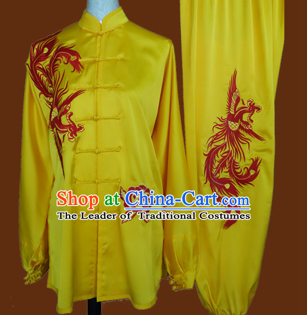 Top Gold Asian Championship Embroidered Phoenix Kung Fu Martial Arts Uniform Suit for Women Men