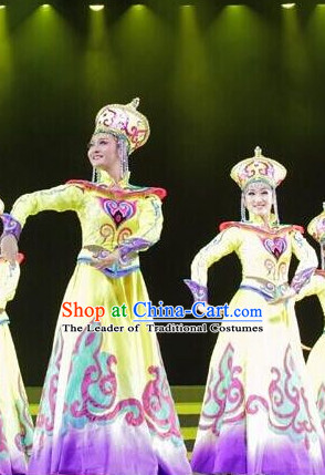 Chinese Mongolian Folk Dance Dress Clothing Dresses Costume Ethnic Dancing Cultural Dances Costumes for Women Girls