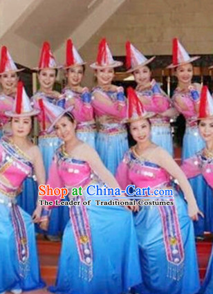 Chinese Folk Dance Dress Clothing Dresses Costume Ethnic Dancing Cultural Dances Costumes for Women Girls