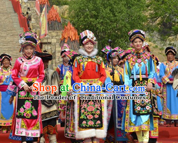 Chinese Folk Dance Dress Clothing Dresses Costume Ethnic Dancing Cultural Dances Costumes for Women Girls