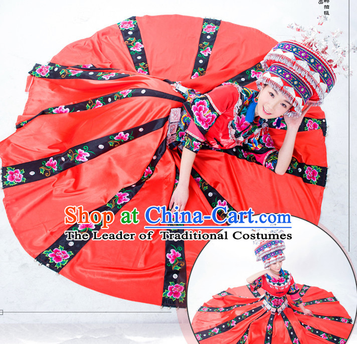 Chinese Minority Nationality Ethnic Groups Wear Dresses Traditional Clothing for Women