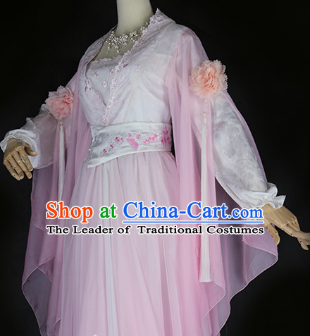 Chinese Traditional Pink Fairy Dance Costumes Complete Set for Women