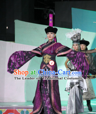 Traditional Mongolian Clothing Ancient Ethnic Empress Princess Clothes and Hat Complete Set for Women