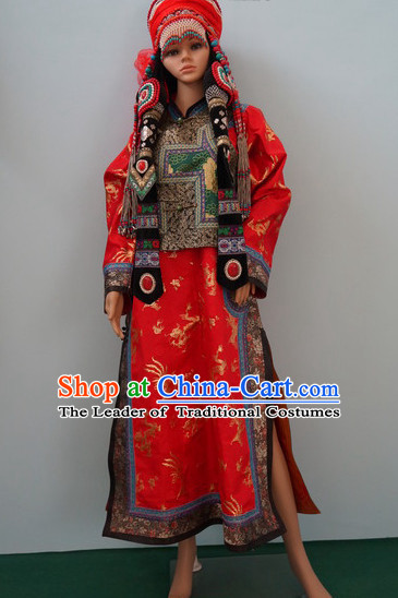 Traditional Chinese Mongolian Wedding Clothes Complete Set for Women