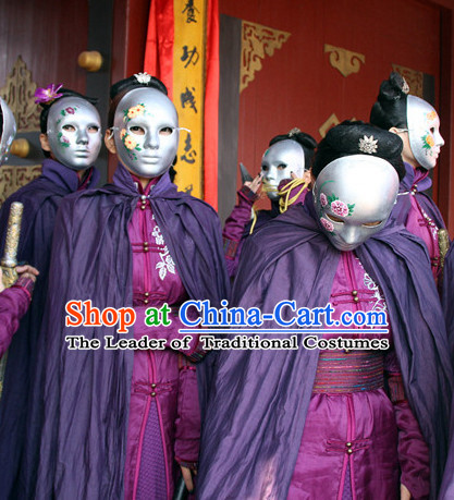 Ancient Chinese Warrior Knight Costumes and Mask Mantle Complete Set