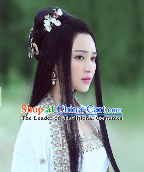 Chinese Ancient Handmade Hair Jewelry and Black Long Wigs for Women