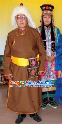 Mongolian Traditional Ethnic National Costumes Complete Set for Men