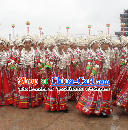 Chinese Miao Ethnic Clothing Minority Clothing Cultural Costumes and Hat Complete Set for Women