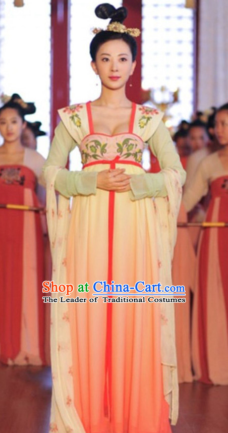 Top Chinese Ancient Tang Dynasty Empress Costume in Women's Theater and Reenactment Costumes Ancient Chinese Clothes and Hair Jewelry Complete Set for Girls Children Adults