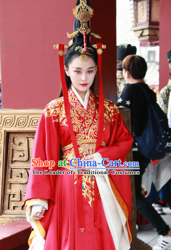 Top Chinese Ancient Empress Women's Clothing _ Apparel Chinese Traditional Dress Theater and Reenactment Costumes and Headwear Complete Set