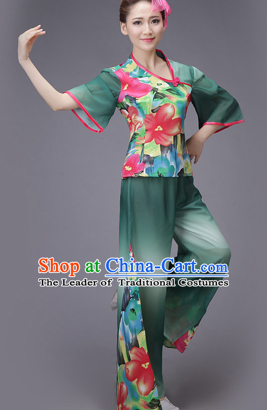 Chinese Dance Costume Dance Costumes Fan dance Umbrella Ribbon Fans Water Sleeve Dancer Dancing Costumes Complete Set