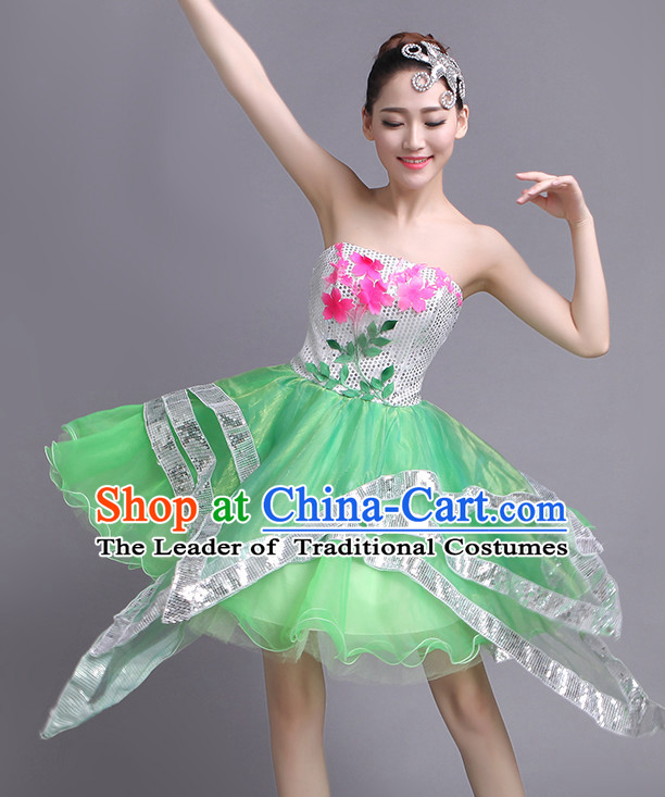 Chinese Flower Dance Costume Dance Costumes Fan dance Umbrella Ribbon Fans Water Sleeve Dancer Dancing Costumes Complete Set