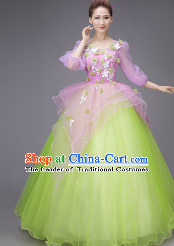 Chinese Flower Dance Costume Dance Costumes Fan dance Umbrella Ribbon Fans Water Sleeve Dancer Dancing Costumes Complete Set