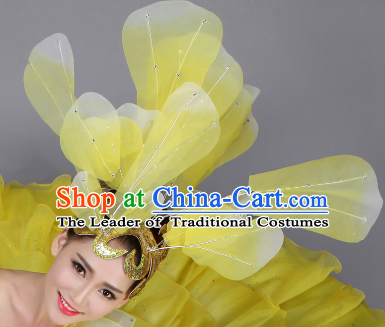 Yellow Chinese Dance Hair Accessories Headpiece Headdress Phoenix Crown Hair Decoration Head Hairpin Accessories Comb Wedding Headwear Hair Accessorie Head Dress