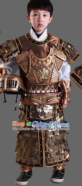 Ancient Chinese Children General Costume Armor Costumes and Hat Complete Set