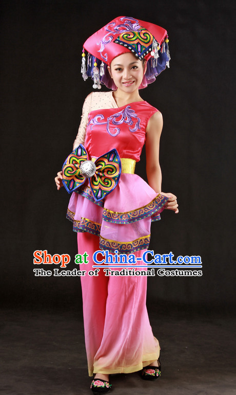 Happy Festival Chinese Minority Dress Zhuang Uniform Traditional Stage Ethnic National Costume Sale Complete Set