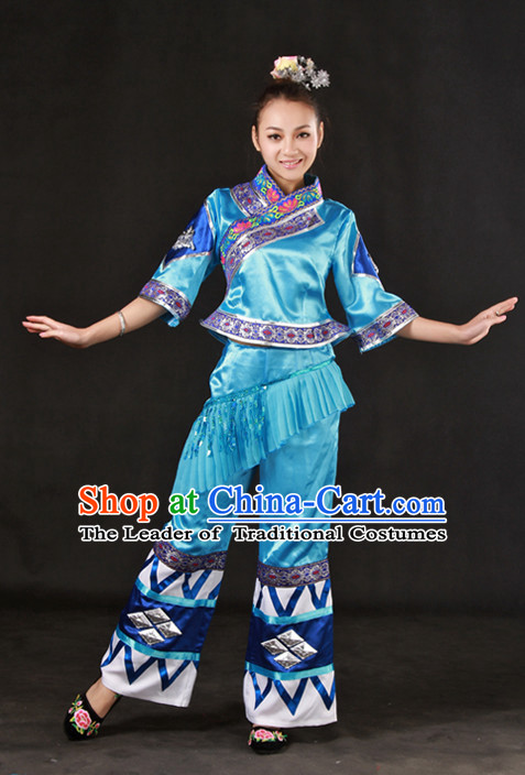 Happy Festival Chinese Minority Dress Zhuang Uniform Traditional Stage Ethnic National Costume Sale Complete Set