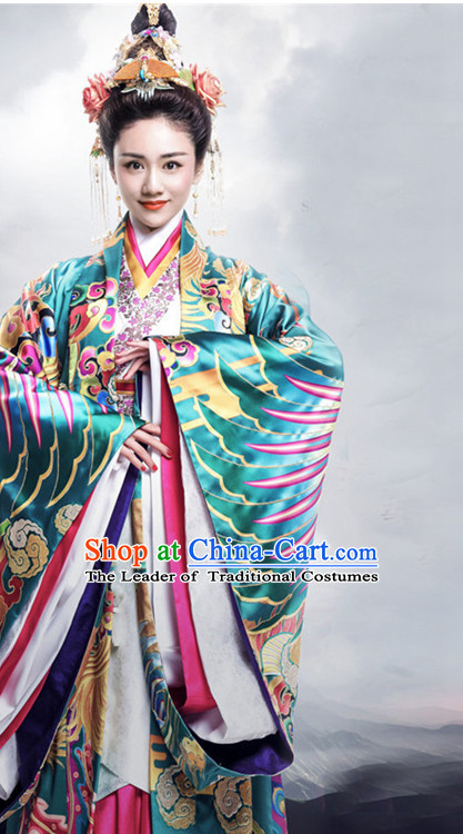 Top Chinese Ancient Empress Women's Clothing _ Apparel Chinese Traditional Dress Theater and Reenactment Costumes and Headwear Complete Set