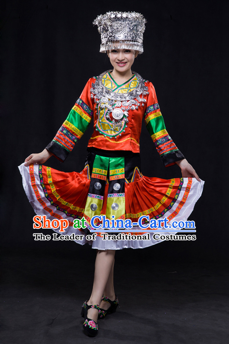 Happy Festival Chinese Minority Dress Miao Uniform Traditional Stage Ethnic National Costume Sale Complete Set