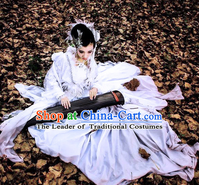 Top White Chinese Imperial Royal Princess Traditional Wear Queen Dresses Fairy Cosplay Costumes Ideas Asian Cosplay Supplies Complete Set