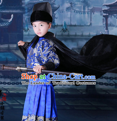 Traditional Chinese Costume Chinese Classical Clothing Garment and Headpieces Complete Set for Kids Boys